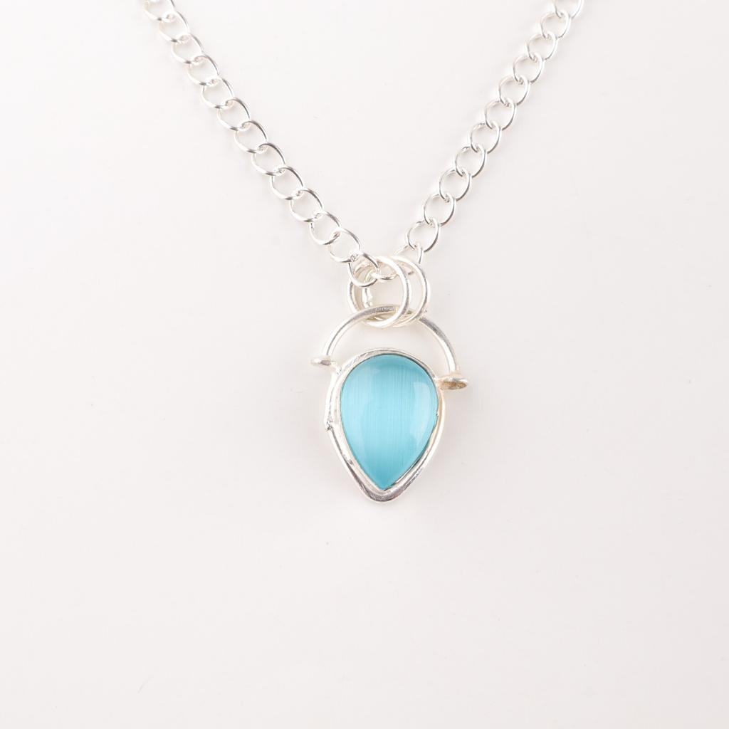 Blue Cat's Eye Gemstone 925 Stamped Silver Jewelry Pendant New Year Gift For Her PP-56-39