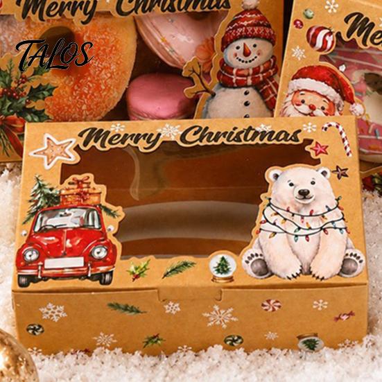 Weihnachtskeksschachteln 6 Stück Papiergeschenkboxen, mit Xmas-Farben bedruckt, faltbare Leckerli-Süßigkeiten-Verpackung für Feiertagsbäckerei-Desserts, Süßigkeiten, Leckereien,