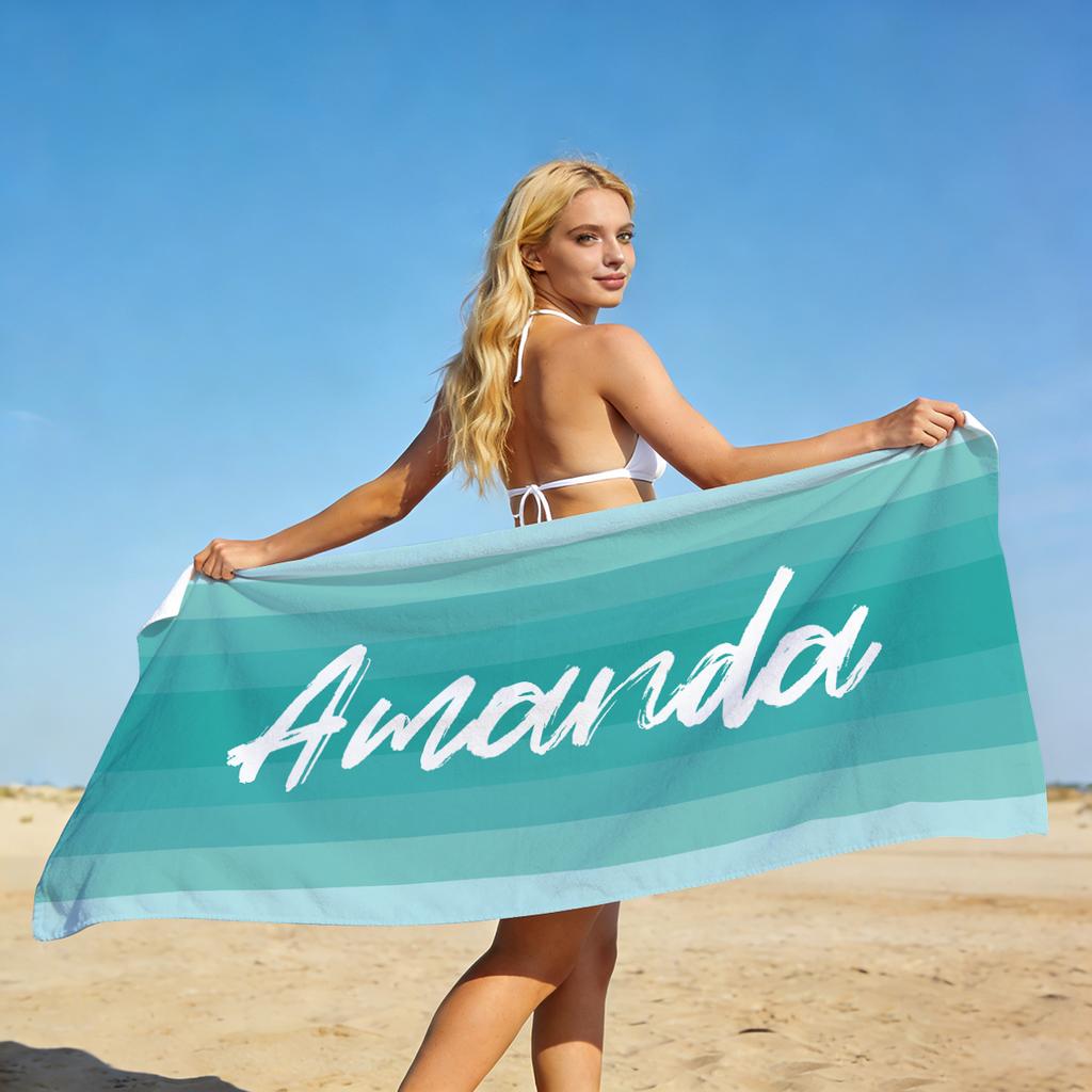 1pc Gradient Striped Personalized Customized Beach Towel, Quick Drying Absorbent Beach Towel, Beach Vacation Shawl Beach Towel