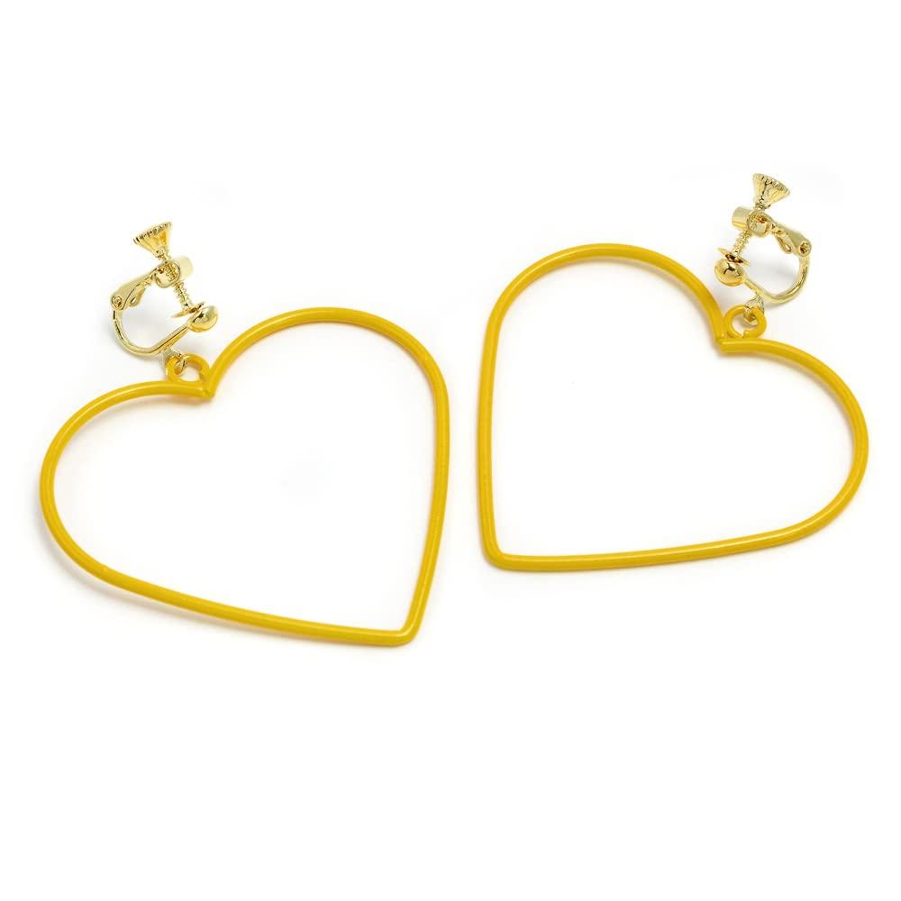 

Earrings Heart Color Frame Red Pink Blue Yellow Purple j3s [PARIS KID S] [Yellow]