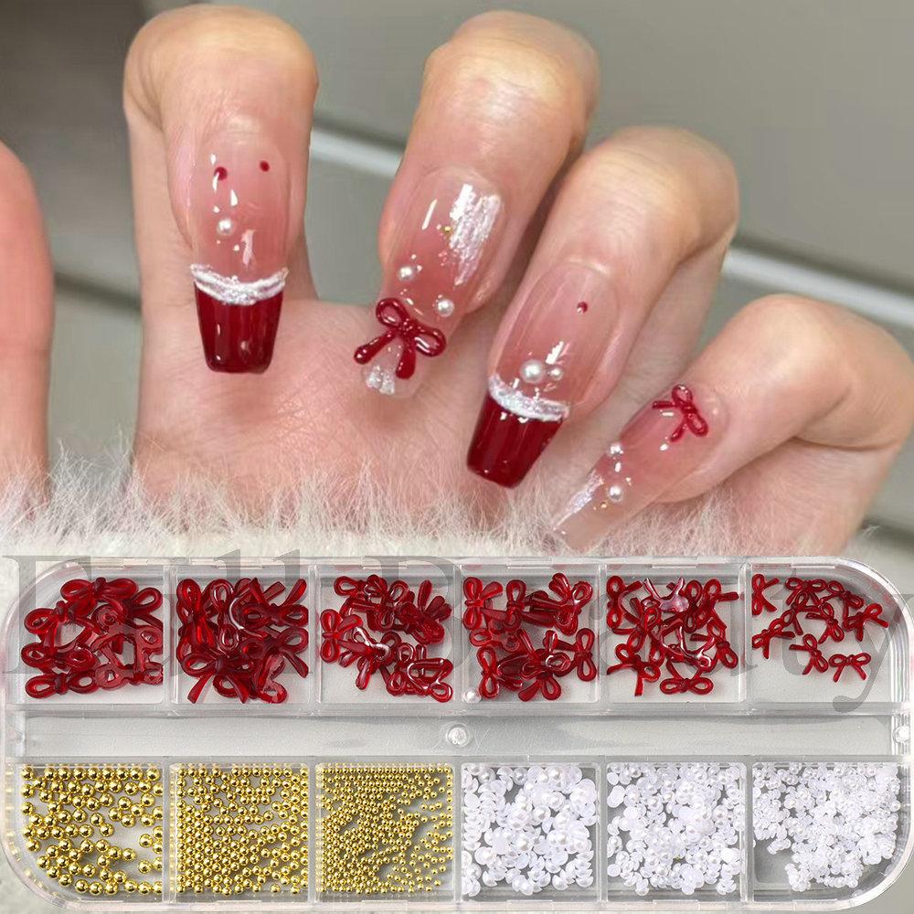 Nail Art Jewelry 12-Grid New Year'S Festive Three-Dimensional French Bow-Sized Mixed Nail Jewelry