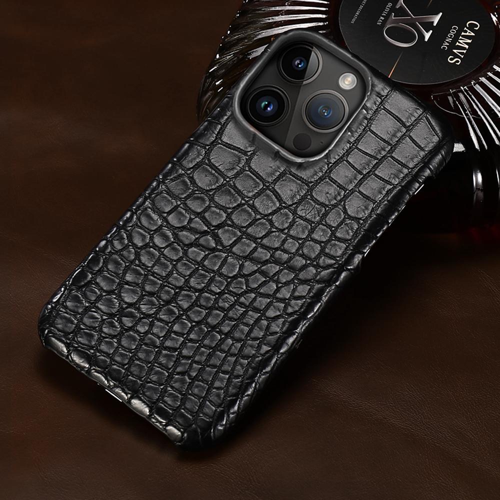 LANGSIDI Brand Original Crocodile Real Leather Cases for iPhone 16 15 Pro Max 14 13 12 pro max Genuine Leather Fundas Back Bover