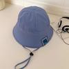 Korean Bucket Hat for Women Summer Foldable Sunshade Fisherman Cap Girls Solid Color Windbreak Rope Panama Sun Visors