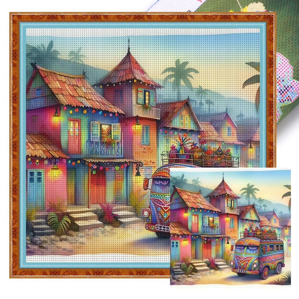 Полная вышивка Эко-хлопковой нитью 11CT Напечатанный Цветной Город Набор для вышивания крестом