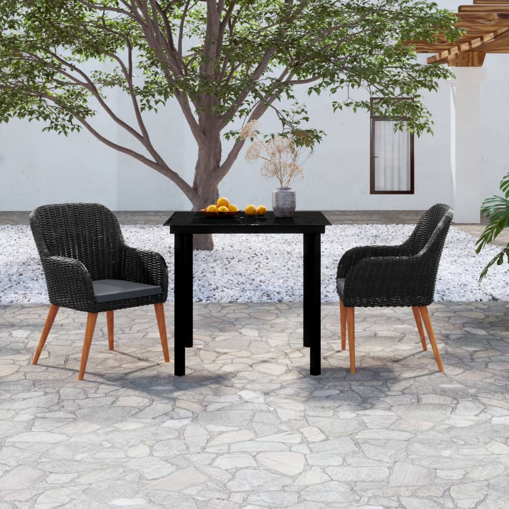 3 Piece Outdoor Dining Set with Cushions Black