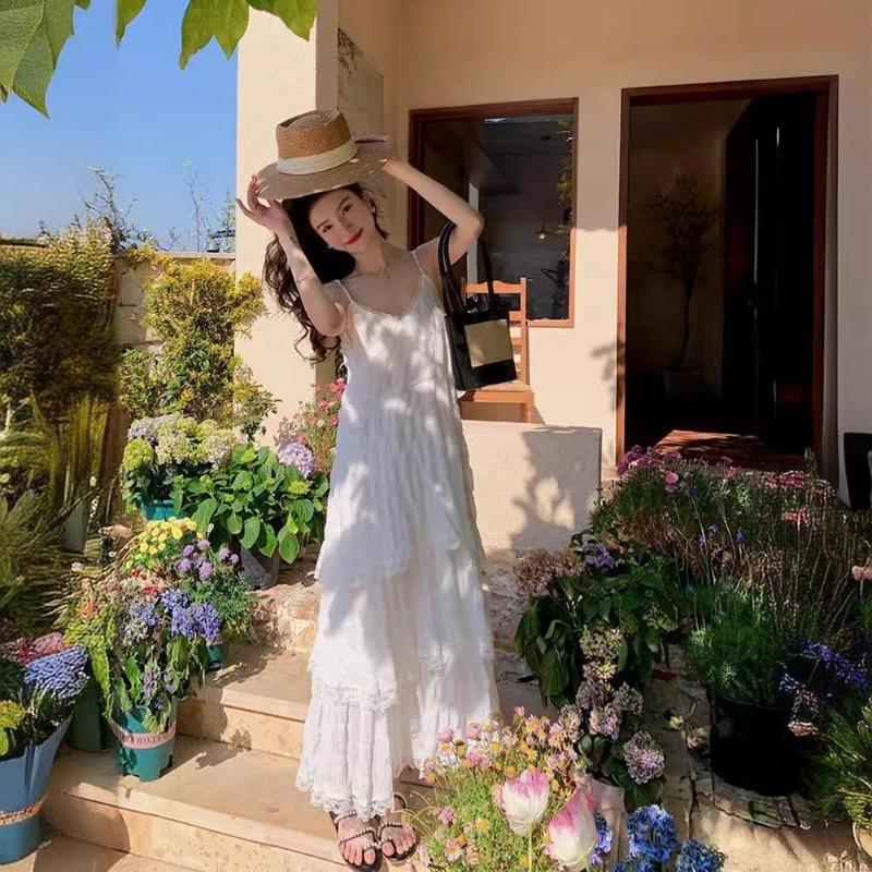 Damenkleid Seaside Resort Haute Couture Französisches Langes Kleid mit Neckholder Langes Kleid