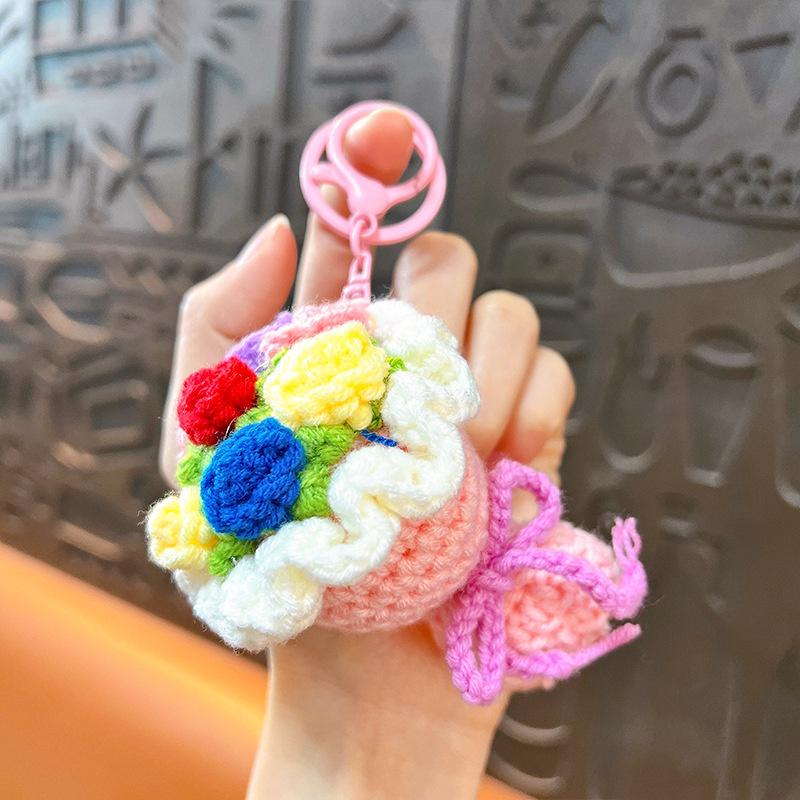 Handmaking Rose Bouquet Crochet For Gifts Knitted Mini Flower Bouquet For Bag Pendant Cute Bouquet Bag Charm