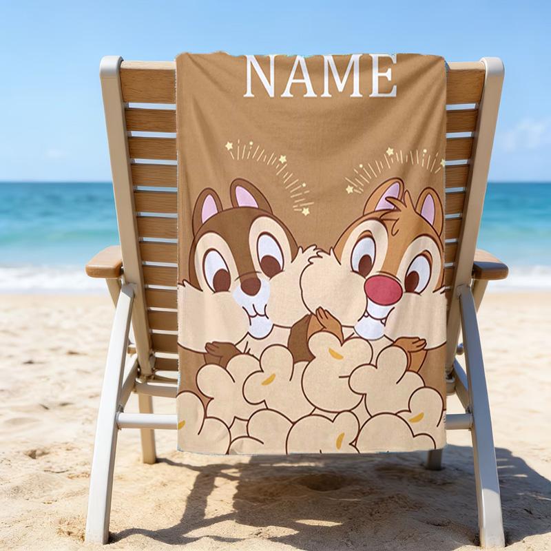 1pc Chip 'n' Dale2 Beach Towel with Custom Name, Beach/Swimming/Bath/Picnic/Camping Towel, Suitable for Seaside Beaches