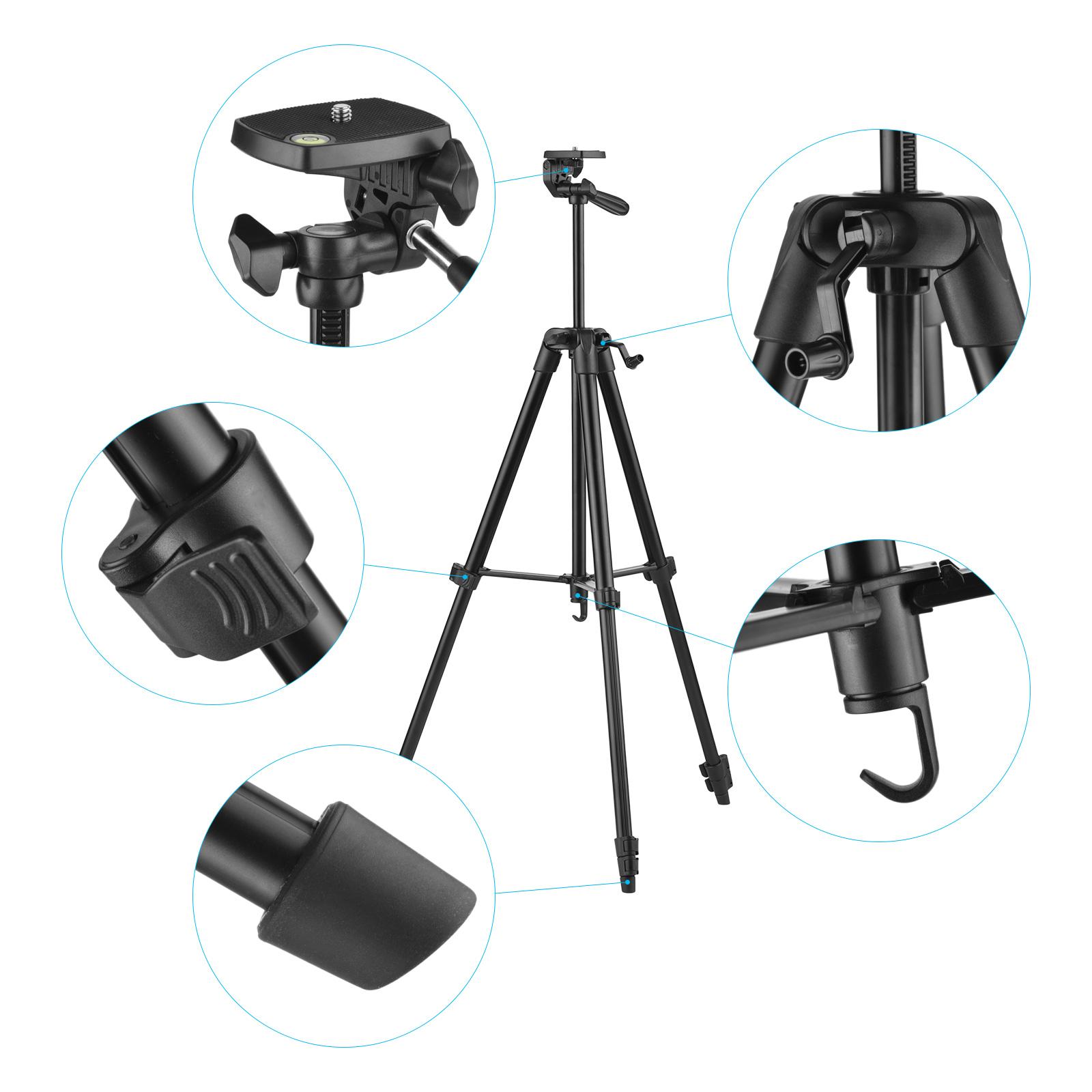 

Portable Tripod Stand Aluminum Alloy 135cm/53in . Height 3kg Load Capacity with Phone Clamp Remote Shutter for Smartphone Vlo