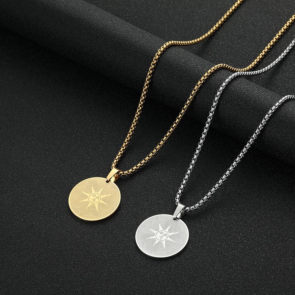 Kinitial Stainless Steel Dark Souls Warrior of Sunlight Pendant Necklace Trendy Round Charm Sun Jewelry For Friends Bijoux Femme