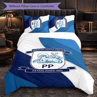 Preston North End Football 3 Piece Bedding Set Soft Duvet Cover Set with Pillowcases Printed Bedroom Decor Set for Home