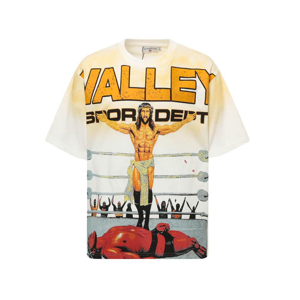 2025 Amerikanische trendige Marke Vall gewaschen alt bedrucktes kurzärmeliges Hip-Hop lockeres Streetwear-T-Shirt für Männer und Frauen