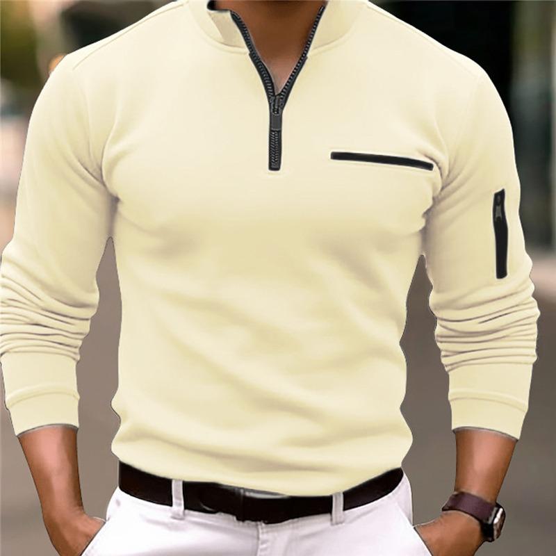 Mens Polo Shirt Long Sleeve T-shirt Men's 1/4 Zip Sport Solid Business Golf Tops
