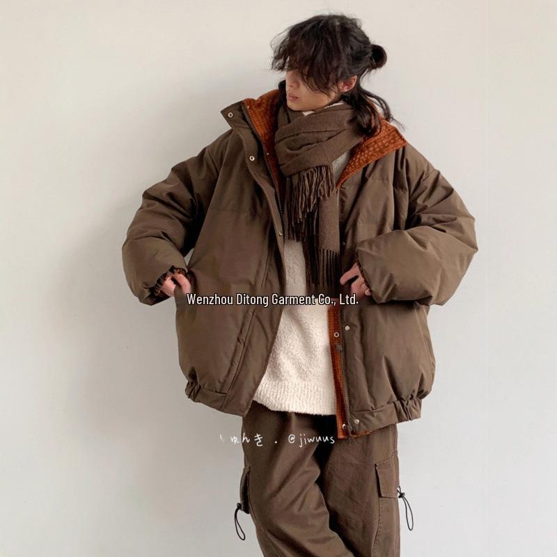 

Unisex Winter Double-Sided Patchwork Down Cotton Jacket with Stand Collar - Thick, Warm Outerwear for Boys & Girls L