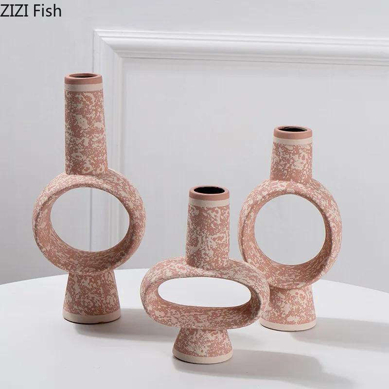 Creative Hollow Ceramic Vase Desk Decoration Flowers Arrangement Artificial Flower Decorative Floral Vases Room Aesthetic Decor