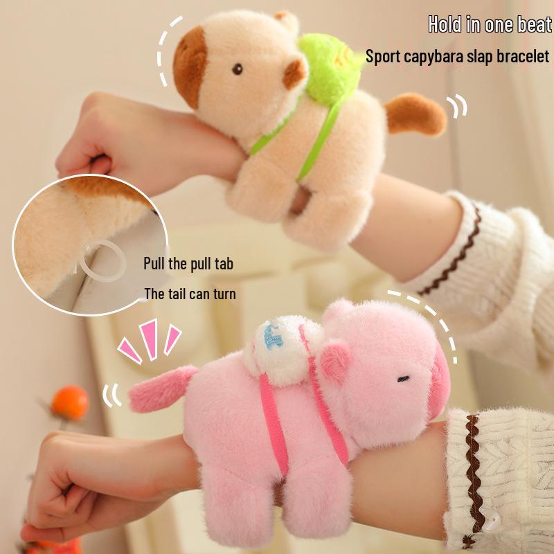 Snotty Bear Capybara Plush Toy: Cute Baseball Cap Keychain with Snap Bracelet