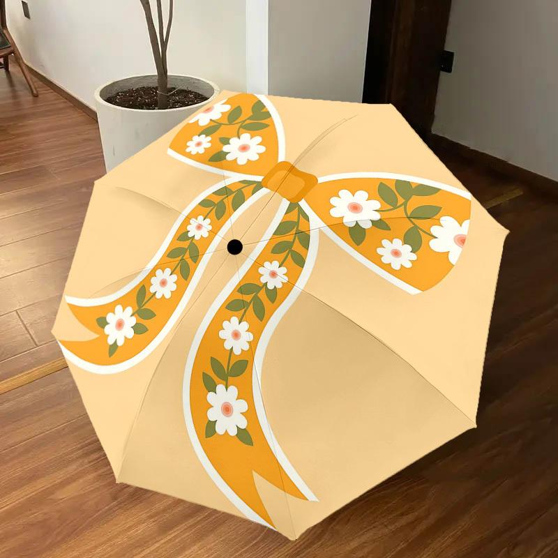 1PC Floral Bow Umbrella-8-Rib Reinforced Portable Folding Travel Suitable for All Seasons Outdoor Daily Use-J332