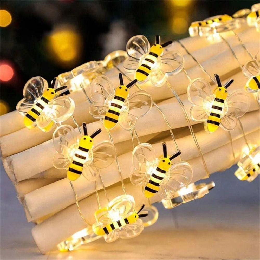 Cute Little Bee LED String Lights Waterproof Plastic Bees Fairy String Lights 2m 20LED Bee Flower Lights Garden Patios Bedroom