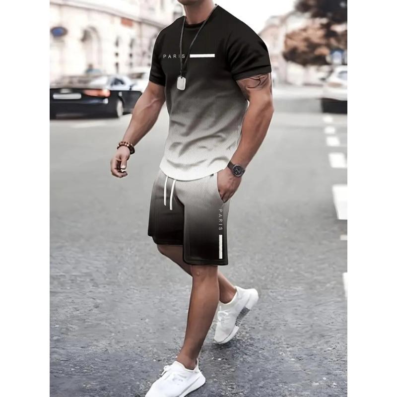 Simple Marble 3D Print Summer Casual Men's Crewneck Top And Shorts Urban Street Fashion Men's Suit Everyday Casual Comfort