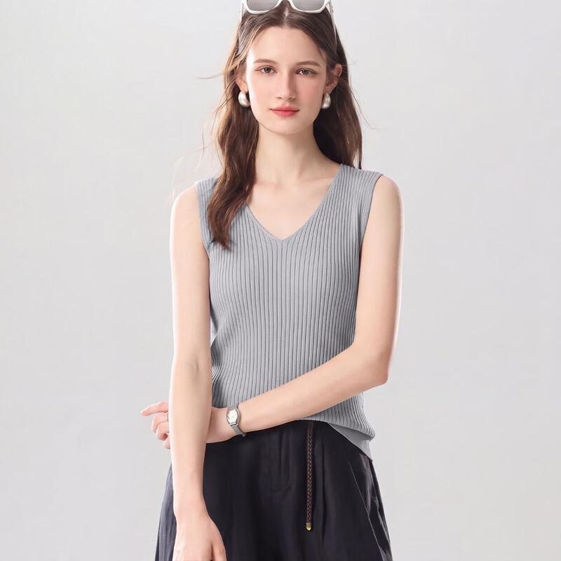 Snowforte Women s Silk Blend V-neck Striped Knit Vest L