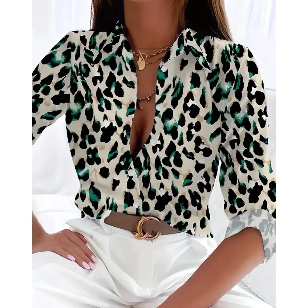 Fashion Women's Shirts Summer Leopard 3D Printed Women's Long Sleeve Tops Spring Autumn Casual Loose Tops Long Sleeve Shirt