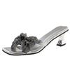 One-word Bow Open-toed High-heeled Rhinestone Fashion Fairy Wind Cool Slippers 2025 New Women's Summer Wear