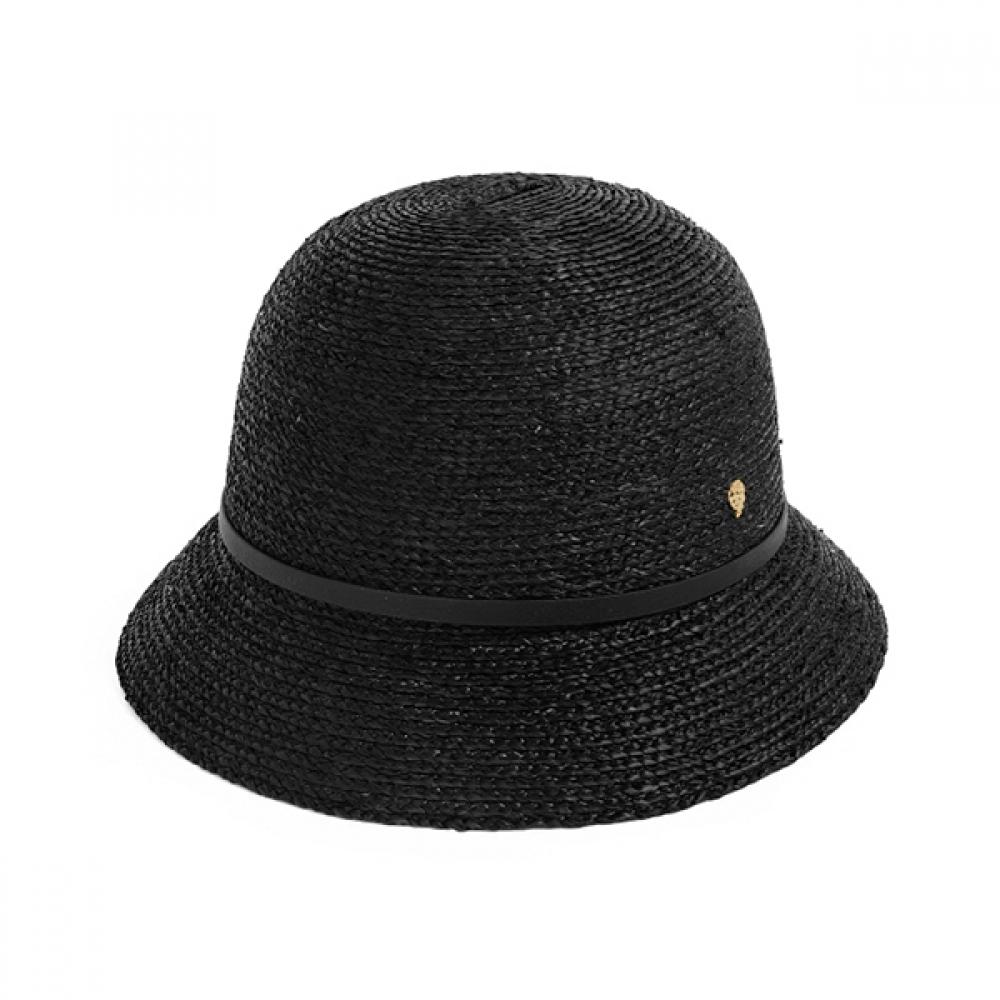 

Helen Kaminski Hat50172 Cabk Vesa 6 Charcoal Black Leather Trim Cloche Bucket Hat HAT50172 CABK