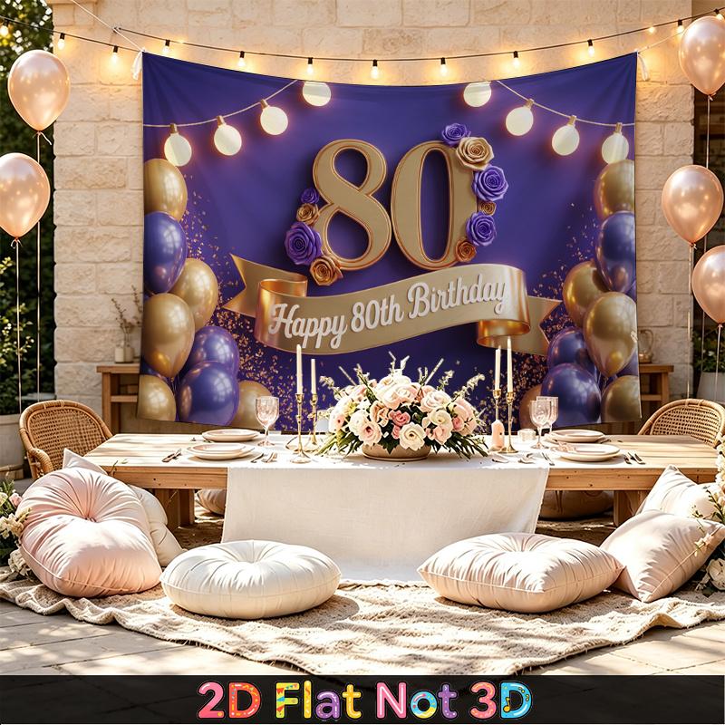 Party Backdrop Birthday Purple 80Th Photo Booth Background Front Door Decor