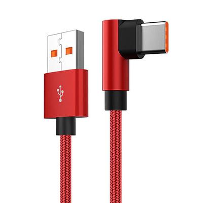 90 Degree Data Line 6A PD 66W Fast Charging USB A To USB Type C Cable Right Angle