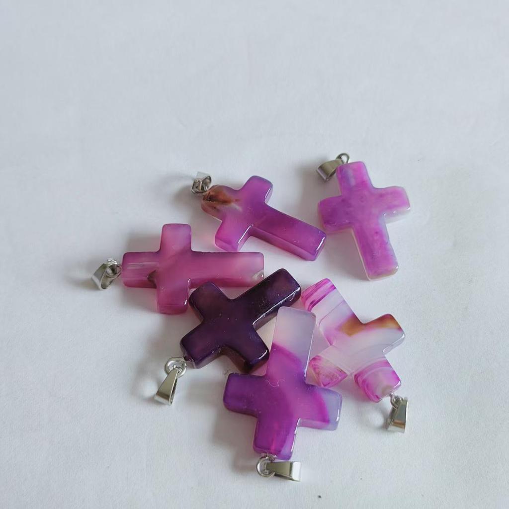 Amethyst Stone Cross Pendant Necklace - European & American Fashion Accessory