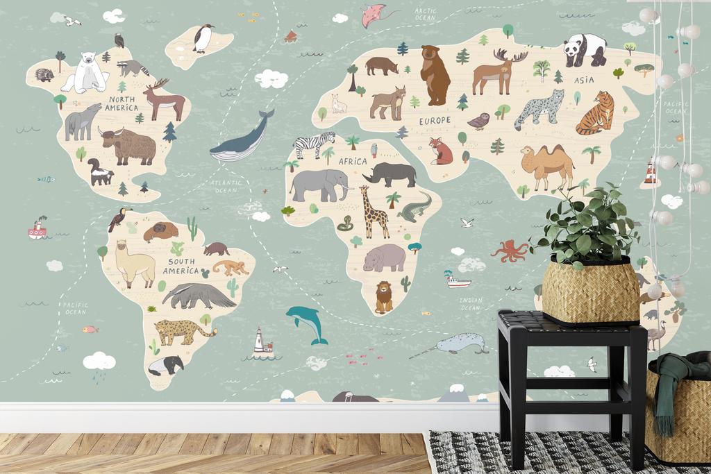 Photomural Colorful World Map Washable Fleece 254x184