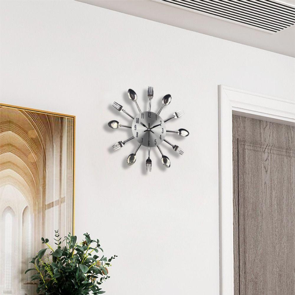3D Spoon Fork Wall Clock Removable Modern Metal Clock Electronic Multifunctional Decorative Horloge Restaurant