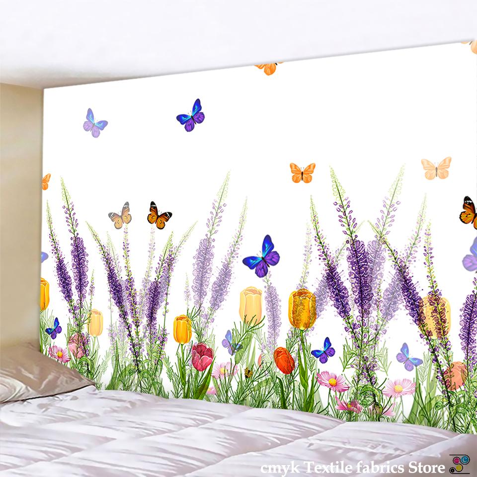 Tapiserie cu flori fluture, covoraș hippie în stil nordic simplu, cuvertură de pat boemă, tapiserie pentru decor