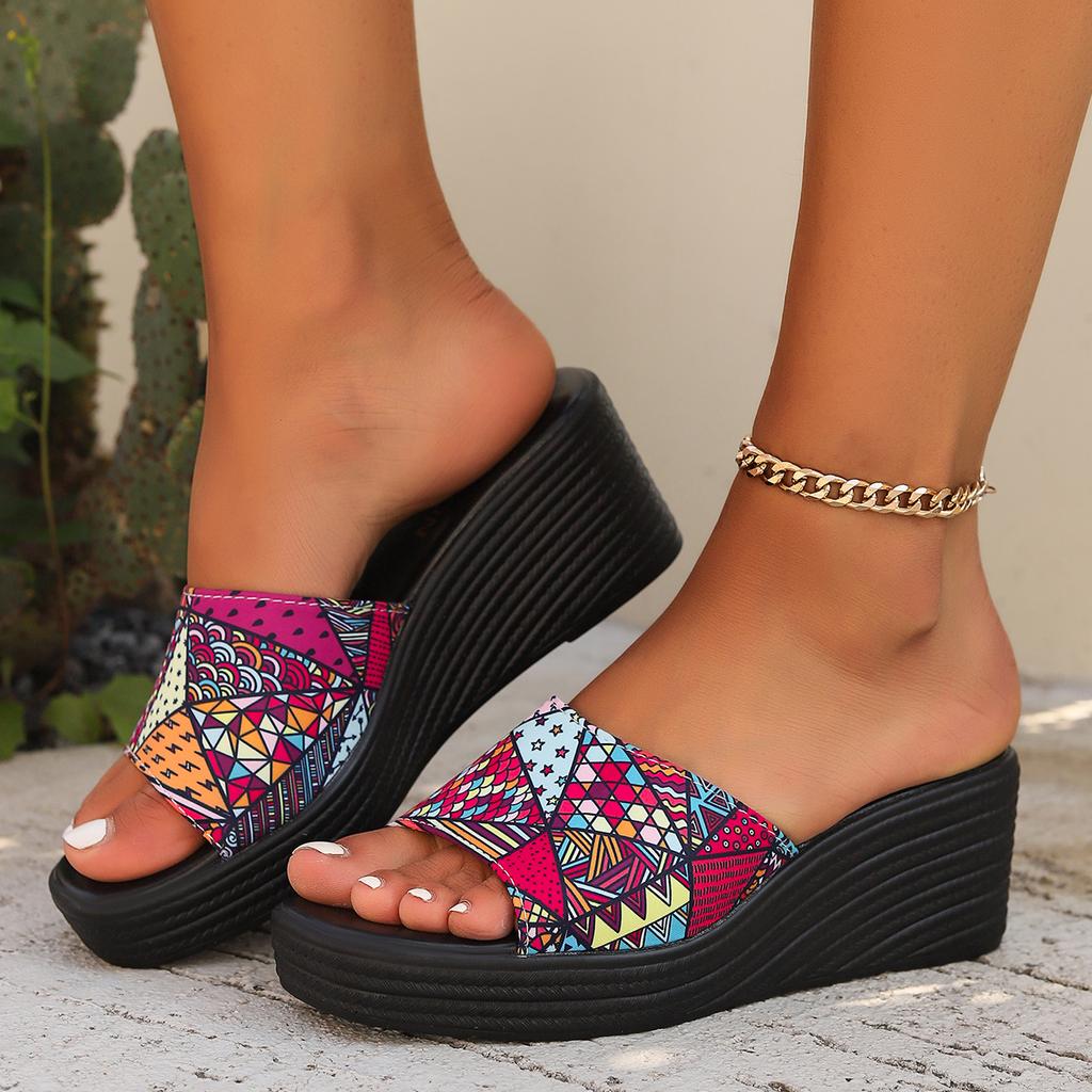 Fashion Women Wedges Slippers Summer Fashion Printing Slippers Outdoor Platform Beach Sandals Plus Size Slides Women Zapatos De Mujer