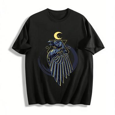 Dark Mysterious Raven Print Casual Top Pure Cotton T-shirt