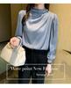 Women's Stand Collar Lantern Sleeve Pleated Top - Fashionable, Loose Fit