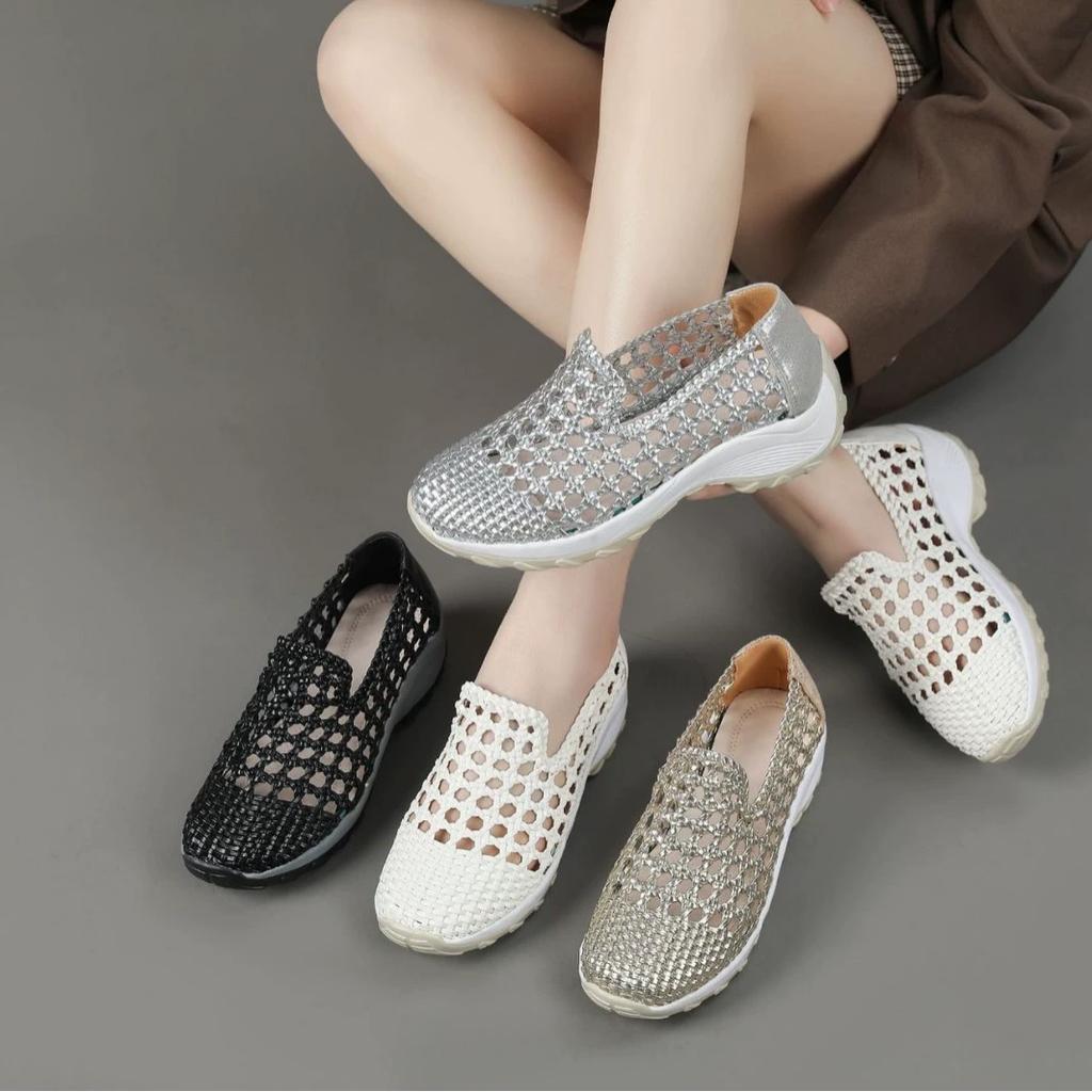 Fashion GKTINOO 2025 Summer Hollow Woven Breathable Shoes Women Sandals Thick Soled Wedges Genuine Leather Shoes Summer Platform Sandals