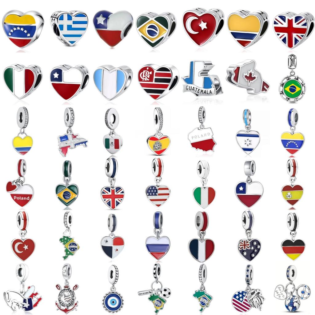 New Copper Spain Uk France Russia Brazil Argentina Peru El Salvador Flag Pendant Fit For Original Bracelets Diy Jewelry