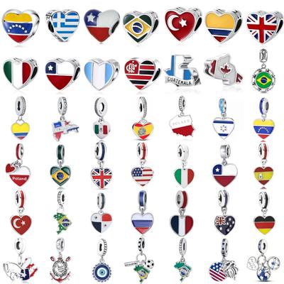 New Copper Spain Uk France Russia Brazil Argentina Peru El Salvador Flag Pendant Fit For Original Bracelets Diy Jewelry