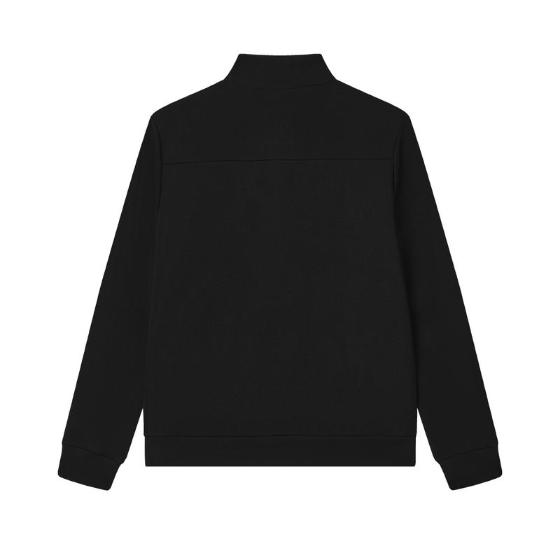 FILA Knit Zip Top Solid Color Simple Windproof Warm Stand Collar Jacket Men Jacket Black F11M448503FBK