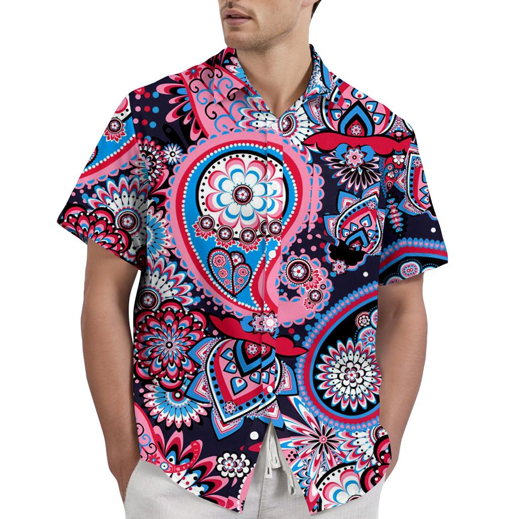 Retro Bohemian Print - Men's Casual Short Sleeved Shirt