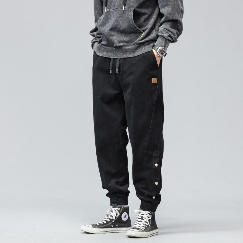 Design breasted overalls men's spring and autumn new loose Harlan leggings pure cotton casual pants