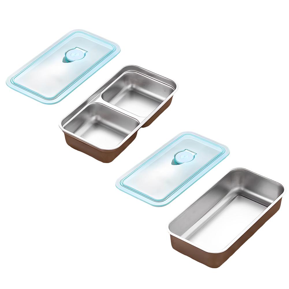 Stainless Steel Small Snack Containers Leak Proof Food Storage Containers Double Compartment Fruit Snack Box for Home Kitchen