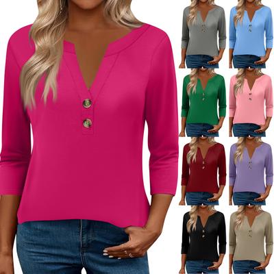3/4 Sleeve Womens Tops For Women Henely Tops Button V Neck  Loose Fit Dressy Womens Summer Tops
