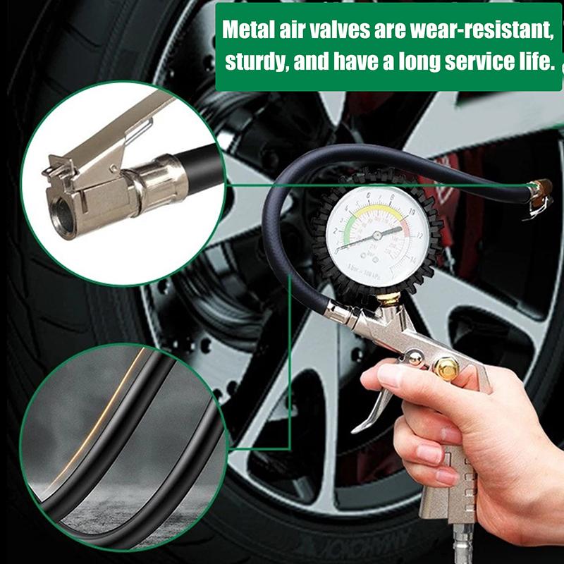 220Psi Car Motorcycle Multifunctional Tire Air Pressure Monitoring Gauge Tester Air Compressor Dial Meter Inflator Pump Tools