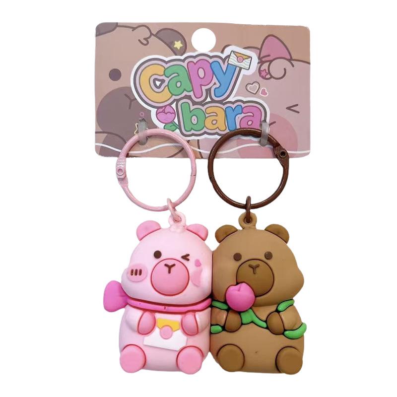 Cartoon Capybara Couple Keychain: Cute Plush Backpack Pendant - Perfect Holiday Gift