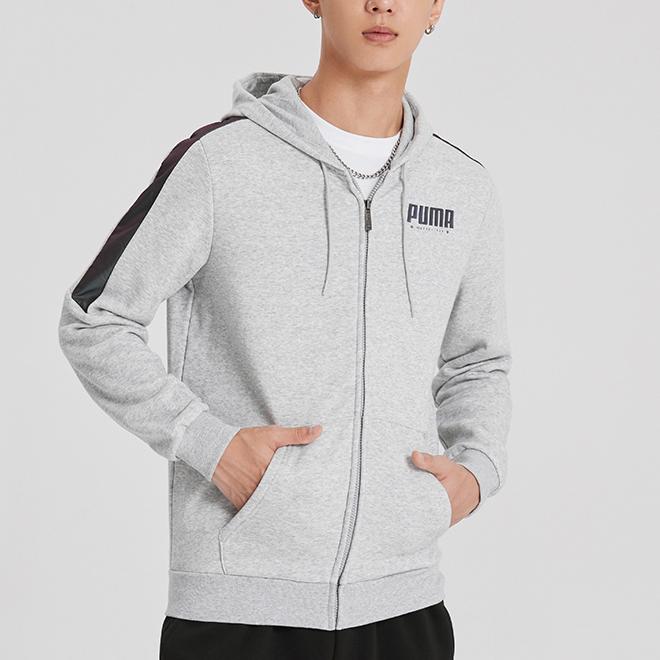 Puma Solid Color Logo Print Drawstring Hooded Jacket Men Outerwear Grey 848241-04