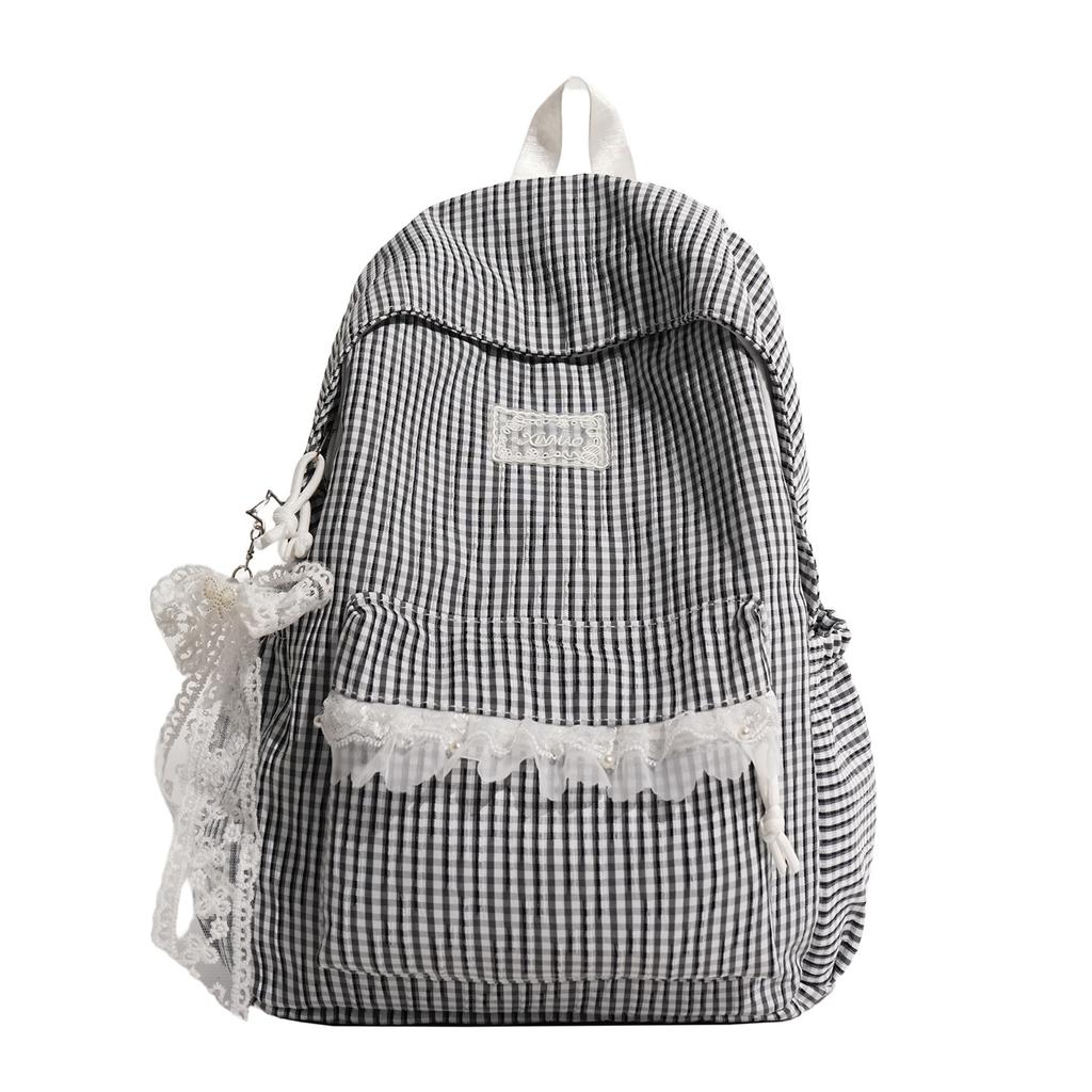 Schoolbag Milk Huhu Plaid Lace Backpack Girl Heart Travel Small Backpack Japanese Sweet Wind Student Party School Bag
