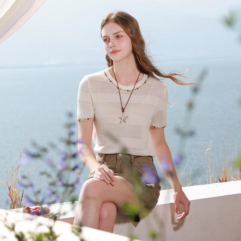 Lace Trim Round Neck Short Sleeve Knit Top