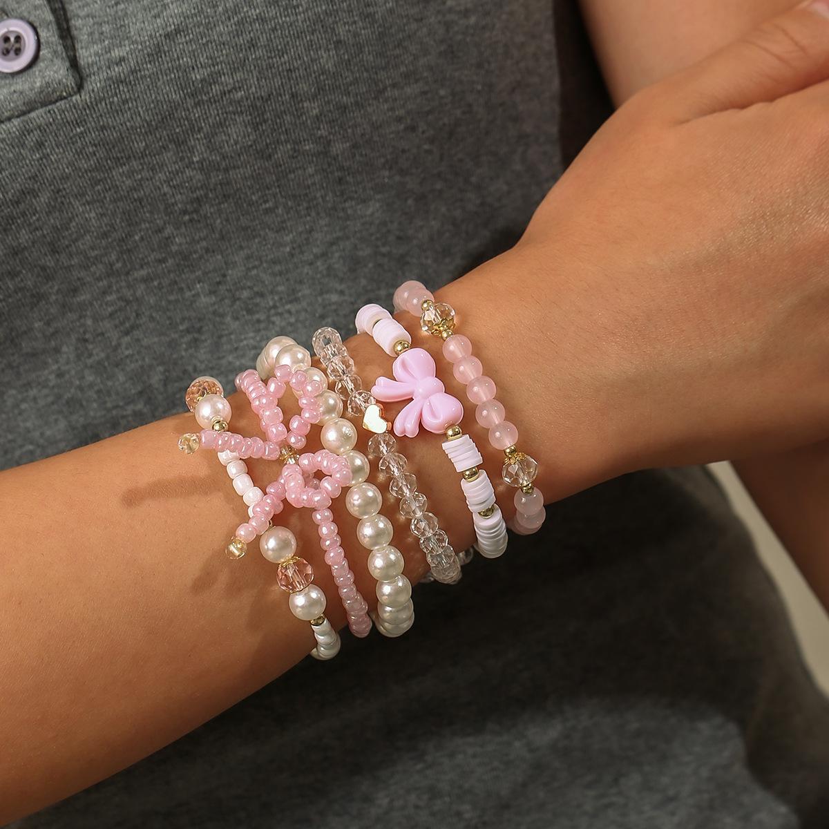 Hot-selling creative pink bow styling style elastic bracelet bracelet set jewelry